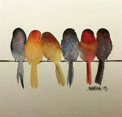 Watercolor birds on a line … | Bird watercolor paintings, Watercolor bird, Watercolor paintings easy