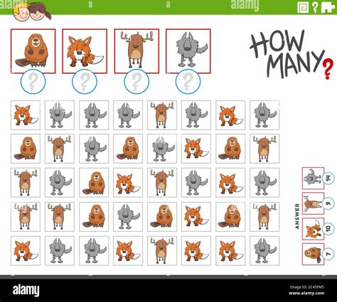 Illustration of Educational Counting Game for Children with Cartoon Animal Characters Stock ...