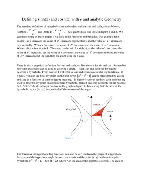 Defining sinh(x) and cosh(x) with e and analytic Geometry