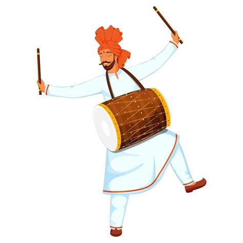 Illustration of Indian Man Playing Dhol with Drumstick in Dancing Pose ...