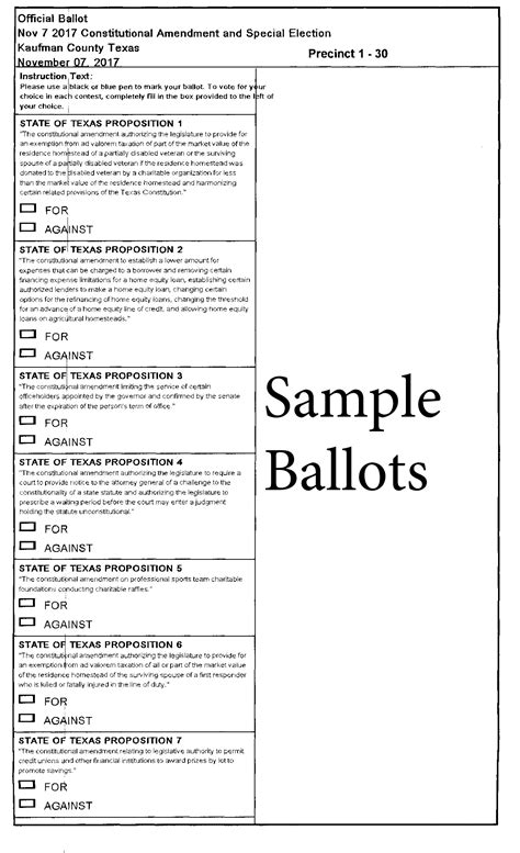 Forney Texas Sample Ballot 2017 Nov. 07