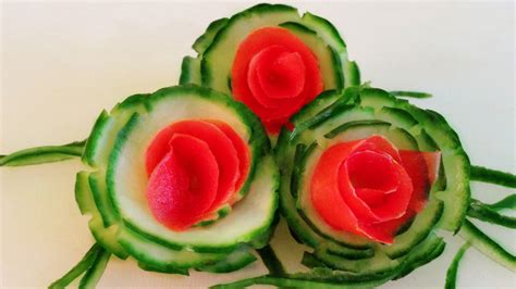 How To Make Cucumber Flowers, Vegetable Rose Garnish, Sushi Garnish ...