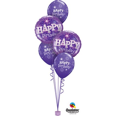 Realistic Purple Happy Birthday Background With Balloons