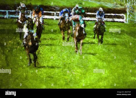 horse race painting - wall art Stock Photo - Alamy