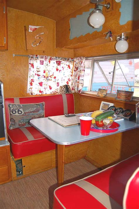 1958 Shasta 1500 Trailer with reupholstered dining room bench seats ...