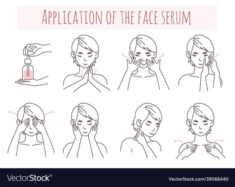 Face serum application steps Royalty Free Vector Image