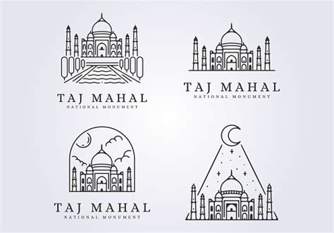 Set Of Taj Mahal Line Art Illustration Icon Logo Vector Design Stock Illustration - Download ...