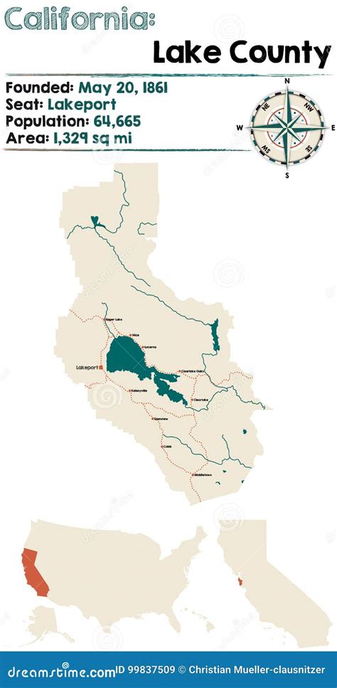 California: Lake County Map Stock Vector - Illustration of roads ...