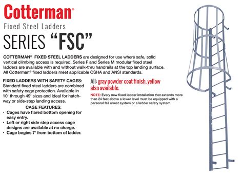 Cotterman - F41SC Fixed Steel Wall Ladder w/ Safety Cage | 4 Sections ...