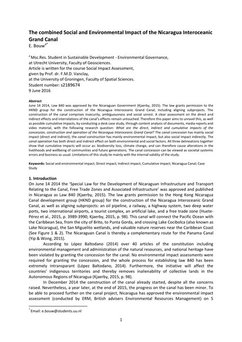 (PDF) The combined Social and Environmental Impact of the Nicaragua Interoceanic Grand Canal