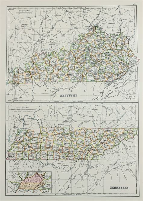 Kentucky & Tennessee State and County Map United States | Etsy