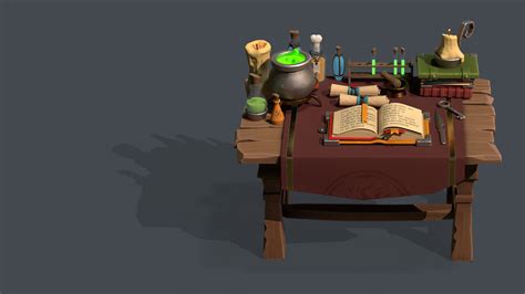 ArtStation - Stylized Alchemy Table Low Poly Game Ready PBR model | Game Assets