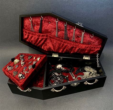 Vampire Coffin Jewelry Box, Gothic Coffin Jewelry Box, Ring Tray, Silver Bat, Red Velvet Lined ...