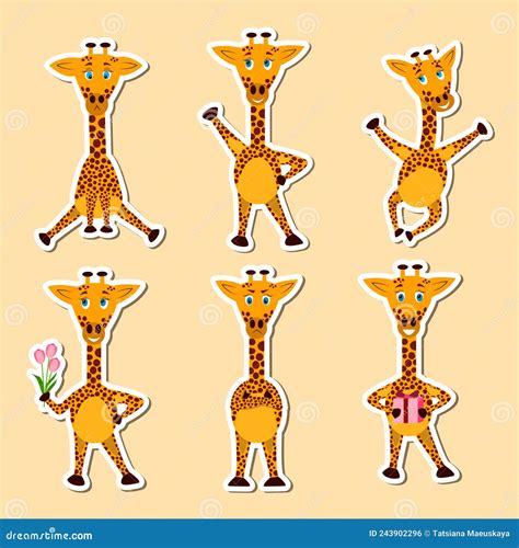 A Set Of Cartoon Character Emoji Stickers. Stickers With Giraffe ...