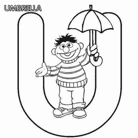 Sesame Street Alphabet Letter U for Umbrella Coloring Page - XColorings.com