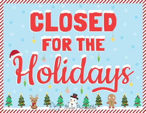 Printable Closed For the Holidays Sign