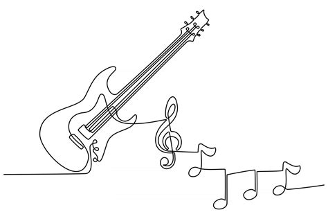 continuous line drawing of electric guitar musical instrument with ...