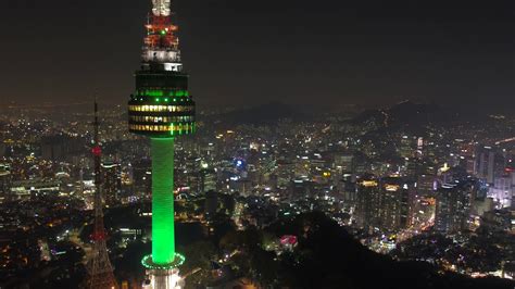 Aerial Korea Seoul April 2017 Seoul Tower Night Stock Video Footage - Storyblocks