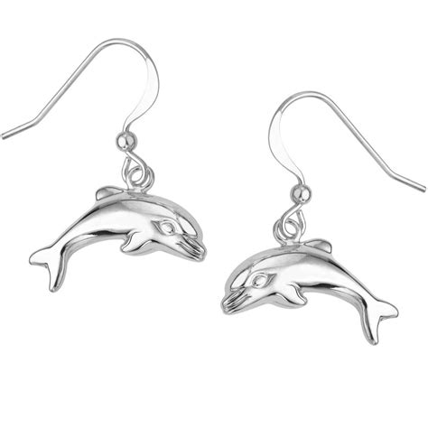 Puffed Dolphin Wire Earrings | Sterling Silver | Kabana