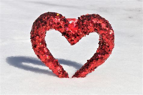 Red Glitter Heart Standing In Snow Free Stock Photo - Public Domain Pictures