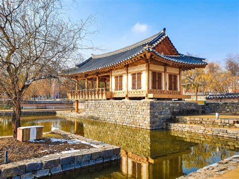 Korean Architecture - Wooden Pagoda in Traditional Korean Style with Snow. Stock Photo - Image ...