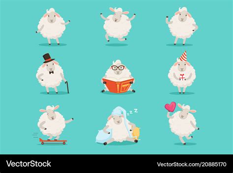 Cute little sheep cartoon characters set for label