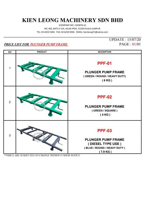 PLUNGER PUMP FRAME - Kien Leong Machinery