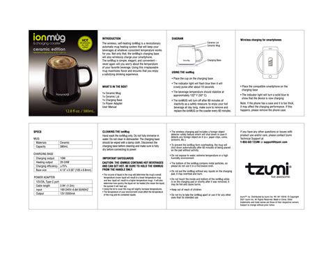 Tzumi IonMug Ceramic Manual: Self-Heating Coffee Mug with Wireless Charging Base