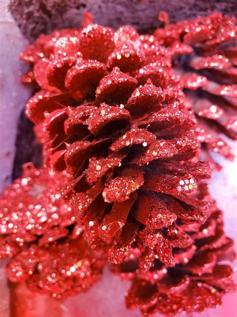 Red Pine cones Christmas pine cones Red glitter pine cone | Etsy