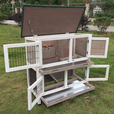 GREY RABBIT HUTCH Guinea Pig Hutches Run Runs Large 2 Tier Double ...