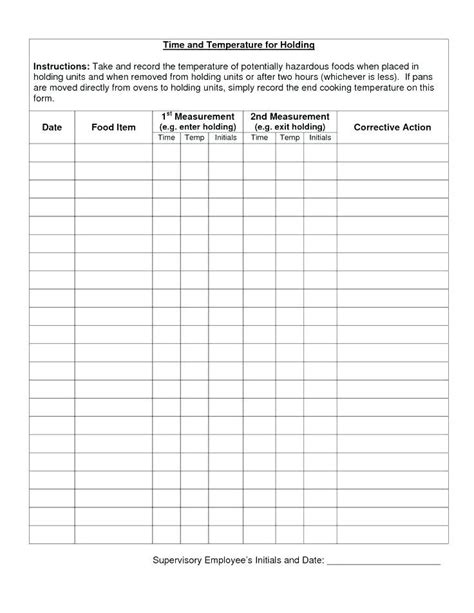 Printable Refrigerator Temperature Log