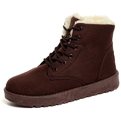 Winter Outdoor Womens Anti-slip Lace Up Comfort Warm Fur Snow Boots for Athletic Sports Walking ...