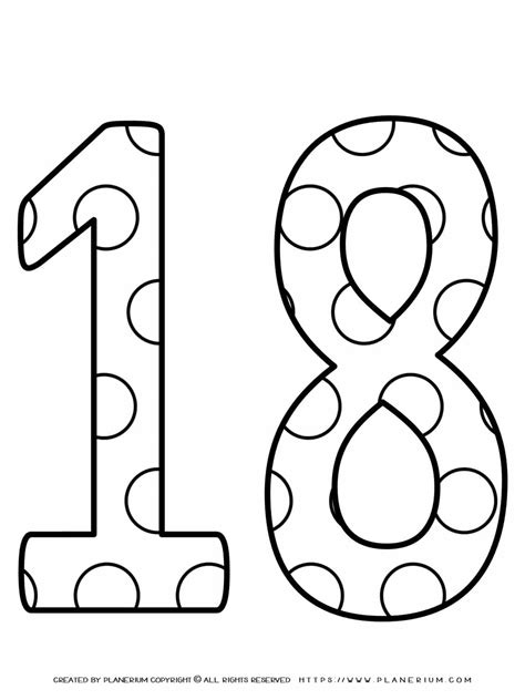 Coloring Page - Number Pattern - Eighteen | Planerium