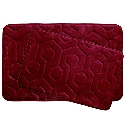 BounceComfort Hexagon Red 20 in. x 34 in. Memory Foam Bath Mat Set (2-Piece)-YMB004379 - The ...