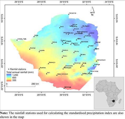 The extent of the study area (Zimbabwe) showing the mean total annual ...