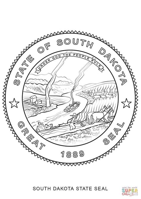 Click the South Dakota State Seal coloring pages to view printable version or color it onli ...