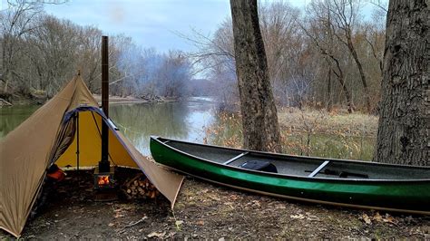 Canoe Camping Alone with a Solo Hot Tent and Wood Stove - YouTube