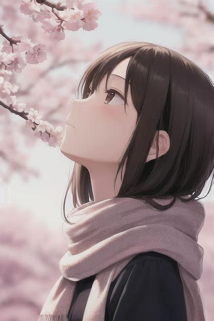 Premium AI Image | Anime girl smelling a cherry blossom tree