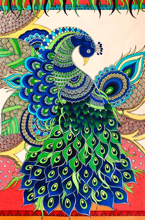 Madhubani Art # Artistic Peacock | Indian folk art, Peacock art ...