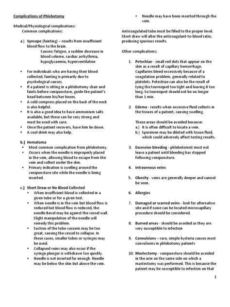 Complications to Phlebotomy