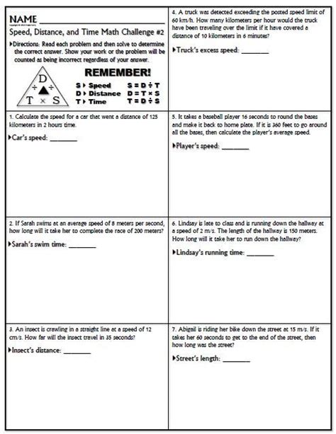 6th Grade Speed Distance Time Worksheet – Thekidsworksheet