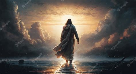 Premium Photo | Jesus walks on water Jesus walking on the sea Beautiful ...