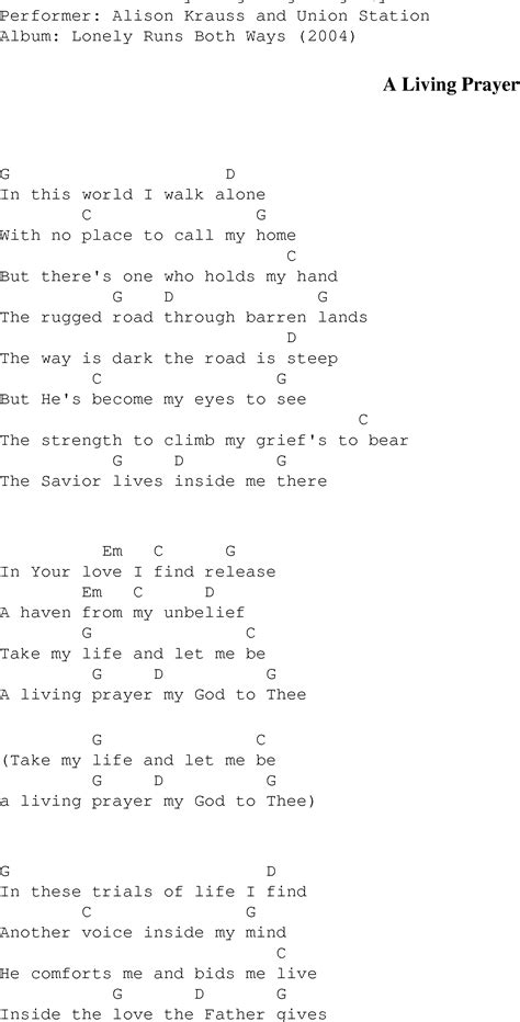 A Living Prayer - Christian Gospel Song Lyrics and Chords