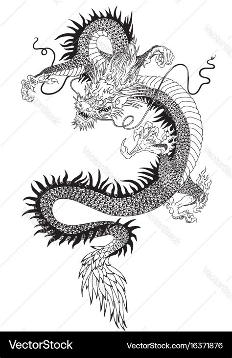 Chinese dragon black white Royalty Free Vector Image