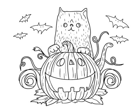 Printable Cat and Pumpkin Coloring Page