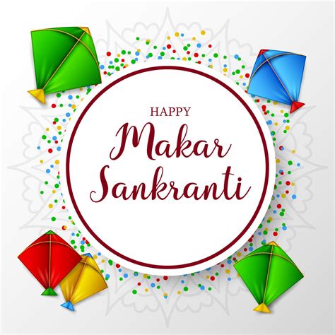 Makar sankranti greeting card with colorful kites 12027777 Vector Art ...