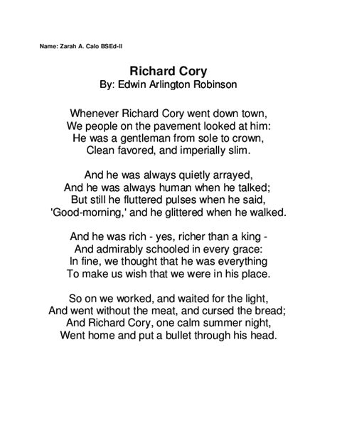 (DOC) Analysis of Richard Cory: A Poetic Perspective