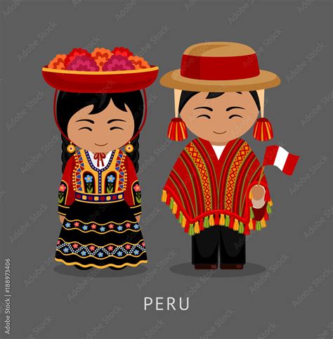 Peruvian in national dress. Man and woman in traditional costume ...