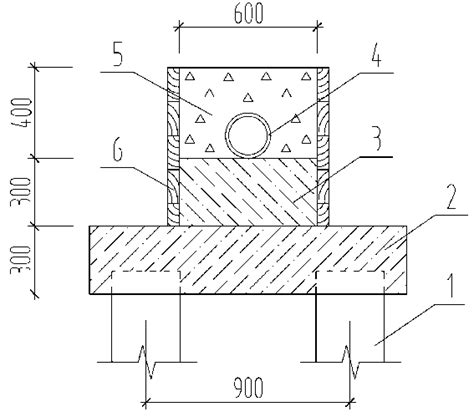 Drain design:1 – pile 300×300 mm, 2 – grillage,3 – reinforced concrete... | Download Scientific ...