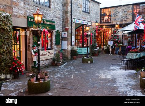 Bakewell town centre in low light Derbyshire Peak District England ...